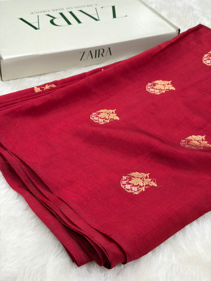 Banarasi Maroon Shades Minakari Boota Handwoven Pure Paper Silk Saree RM-92