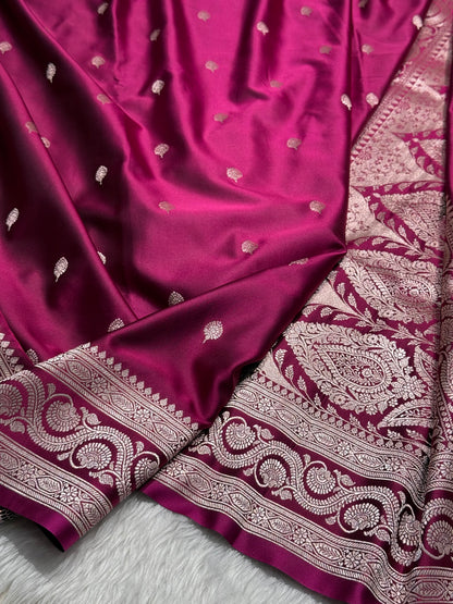 Wine Banarasi Motif Mashru Silk Saree