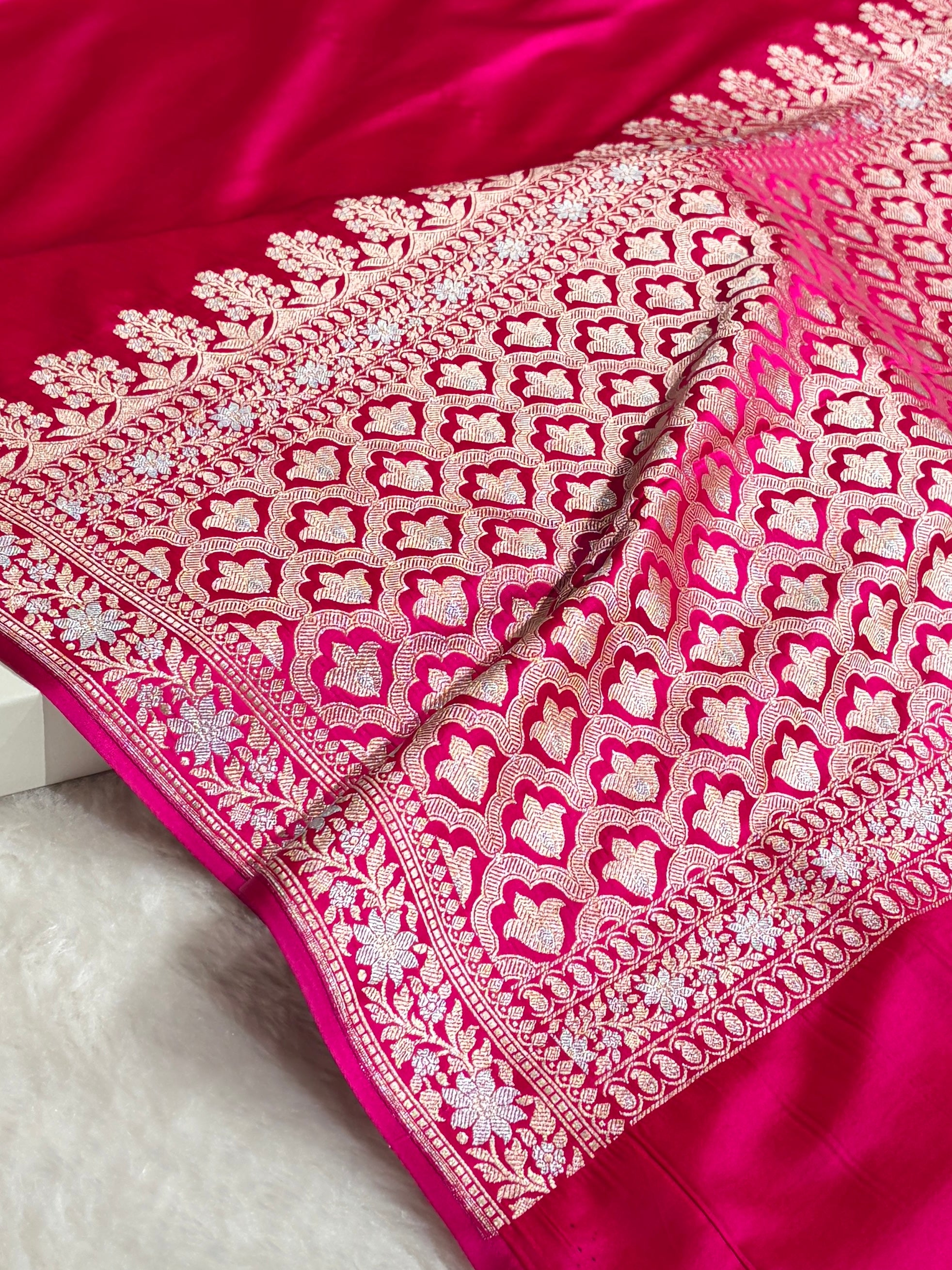 Rani Shades Plain Banarasi With Minakari Floral Border Mashru Silk Saree MSM-123