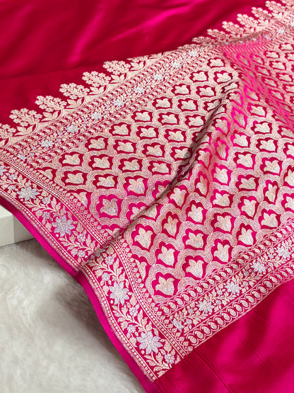 Rani Shades Plain Banarasi With Minakari Floral Border Mashru Silk Saree MSM-123