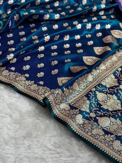 Banarasi Satin Silk Meena Boota in Peacock Shades SS38