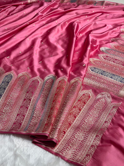 Skirt Border Baby Pink Gajri Minakari Mashru Silk Saree MCS13