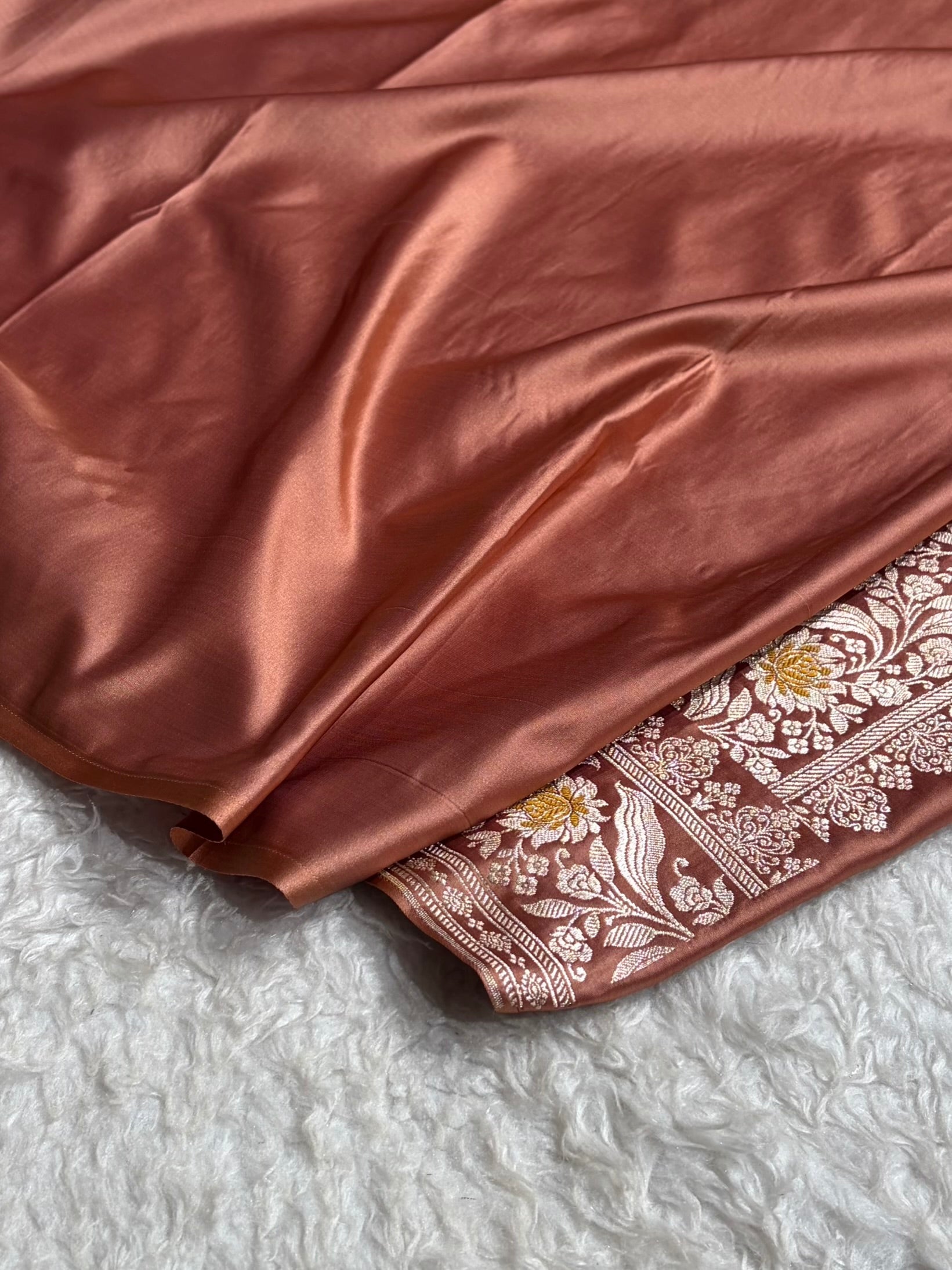 Copper Shades Banarasi Boota Pattern Minakari Floral Mashru Silk Saree MSM-121