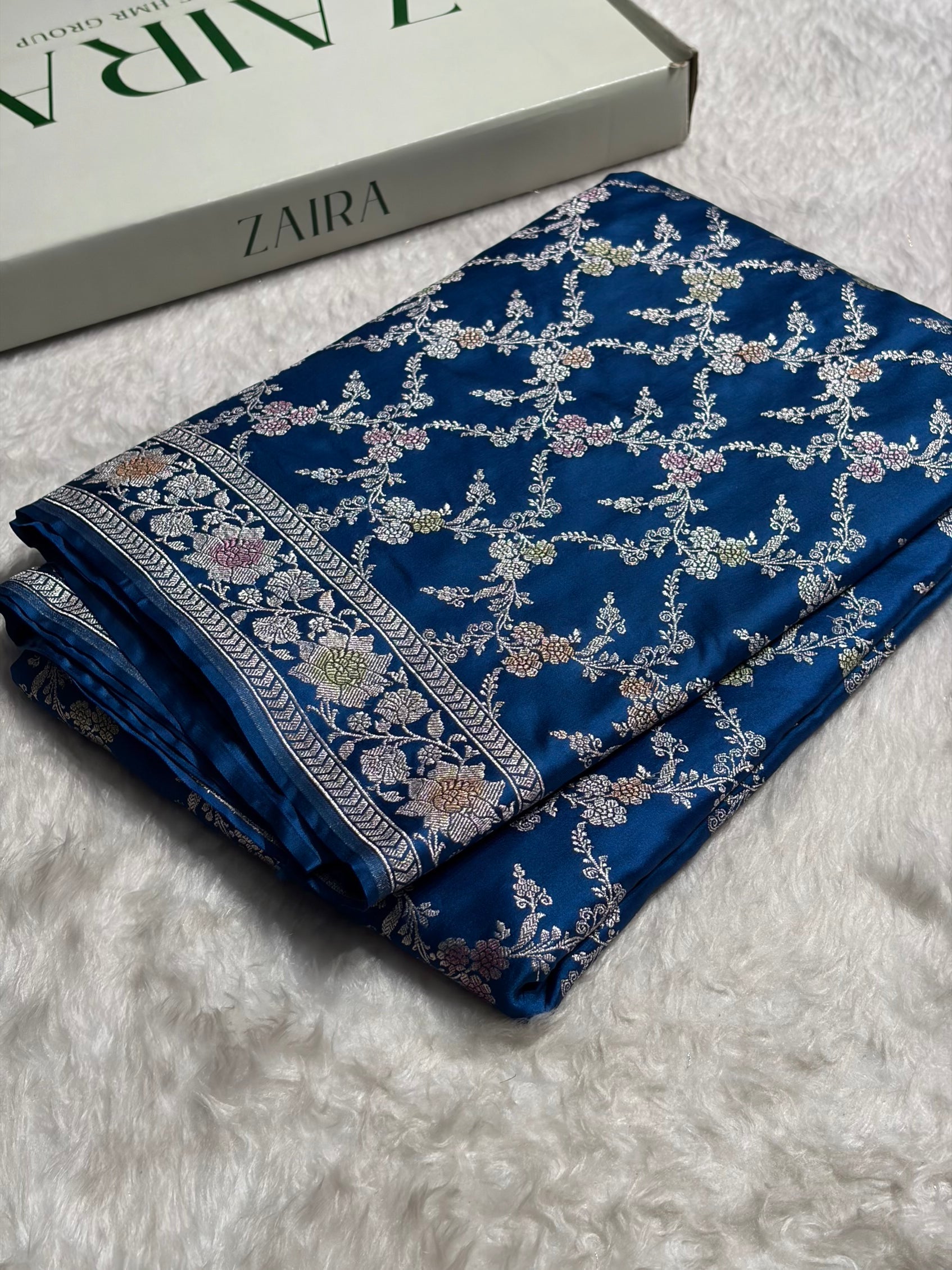 Light German Blue Shade Banarasi Minakari with Jaal Pattern Mashru Silk Saree MS56