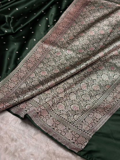 Dark Bottle Green Shades Booti Mashru Silk Saree MS70