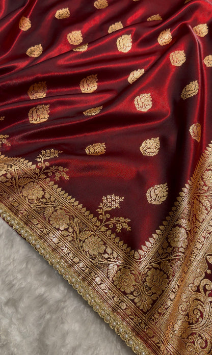 Maroon Banarasi Satin Silk Saree With Gotta Patti Booti Motif  SSGP20
