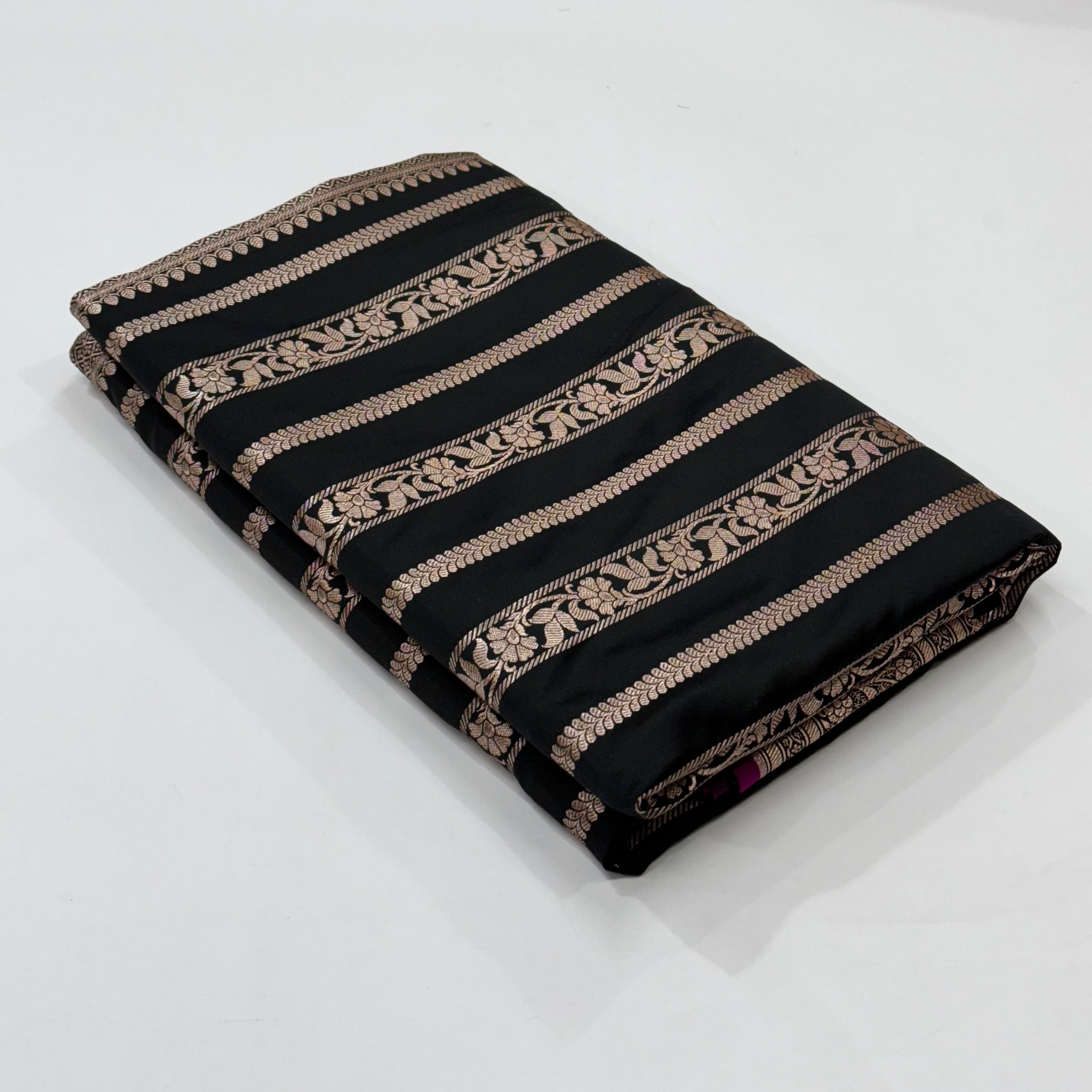 Black Strip Pattern Mashru Silk Saree