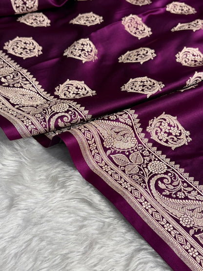 Banarasi Wine Shades Banarasi Boota Pattern Floral Mashru Silk Saree MSM-104