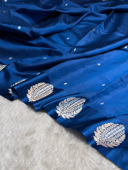 German blue Shades Handwoven Pure Katan Silk Paper Silk RM-69