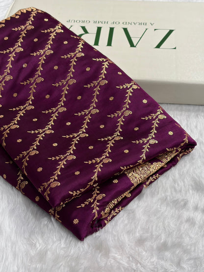 Banarasi Satin Katan Saree With Boota in Wine Shades SK105