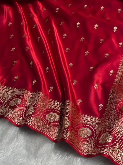 Maroon Booti Pattern Satin Katan Silk Saree SK54