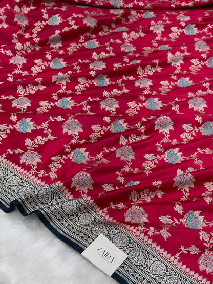 Contrast Ruby Pink Shades With Minakari Jaal Pattern Mashru Silk Saree MS57