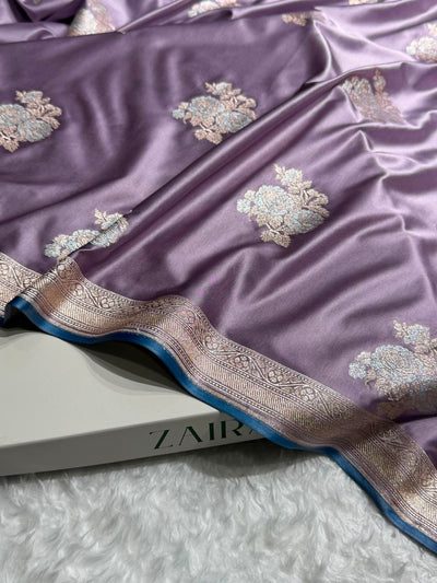 Dusty Lavender Sona Rupa Minakari Floral Motif Mashru Silk Saree MCS50