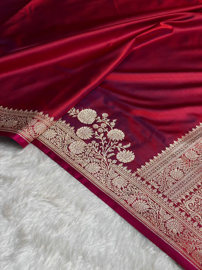 Reddish Magenta Shades Floral Border Mashru Silk Saree MSM-62