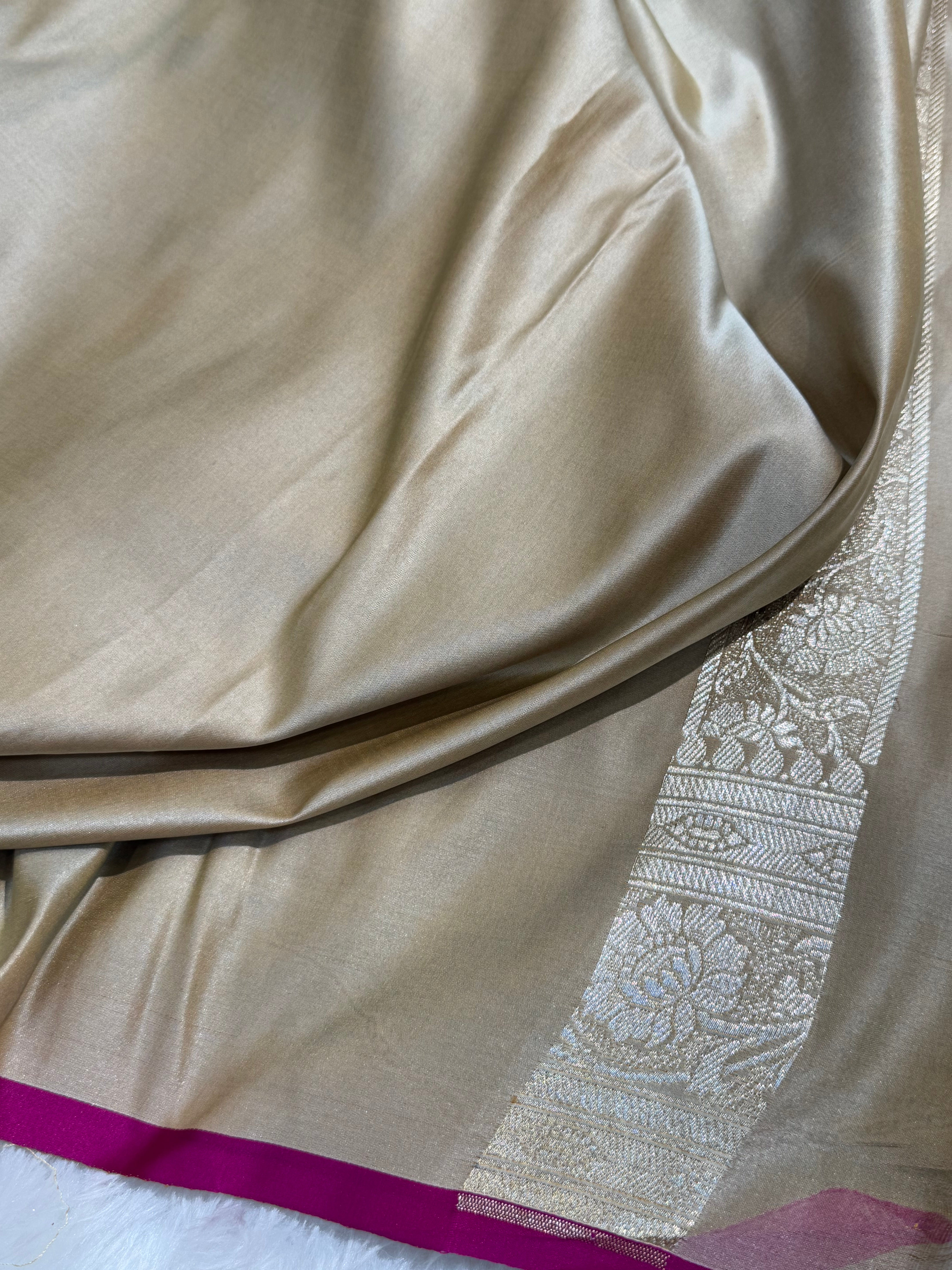 Pastel Beige Jaal Katan Silk saree