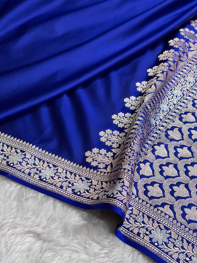 Royal Blue Shades Plain Banarasi With Minakari Floral Border Mashru Silk Saree MSM-123
