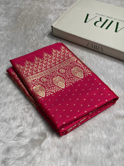 Ultra Light Weight Satin Silk Boota in Rani Shades SS31