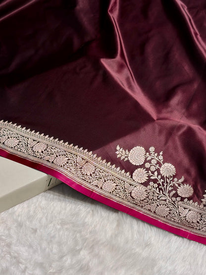 Garnet Shades Floral Border Mashru Silk Saree MSM-62