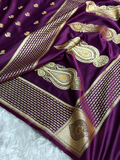 Wine Shades Minakari Boota Pattern Satin Katan Silk Saree SK18