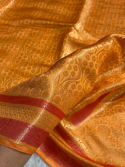 Banarasi Orange Shade Flower Minakari Brocade Pure Caramel Mango Silk Saree CS-22