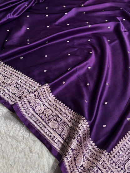Banarasi Purple Shades Floral Mashru Silk Saree MS64
