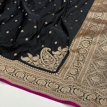 Black New Motif mashru Silk Saree for Festive Seasons