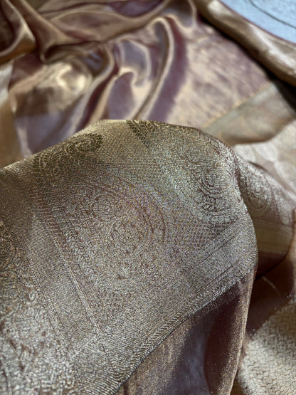 Dark Cheeku Tissue Bananasi Floral Pure Tissue Silk Saree PT-57
