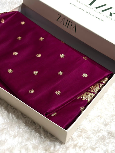Banarasi Satin Katan Saree With Boota Pattern in Cross Garnet Shades SK127