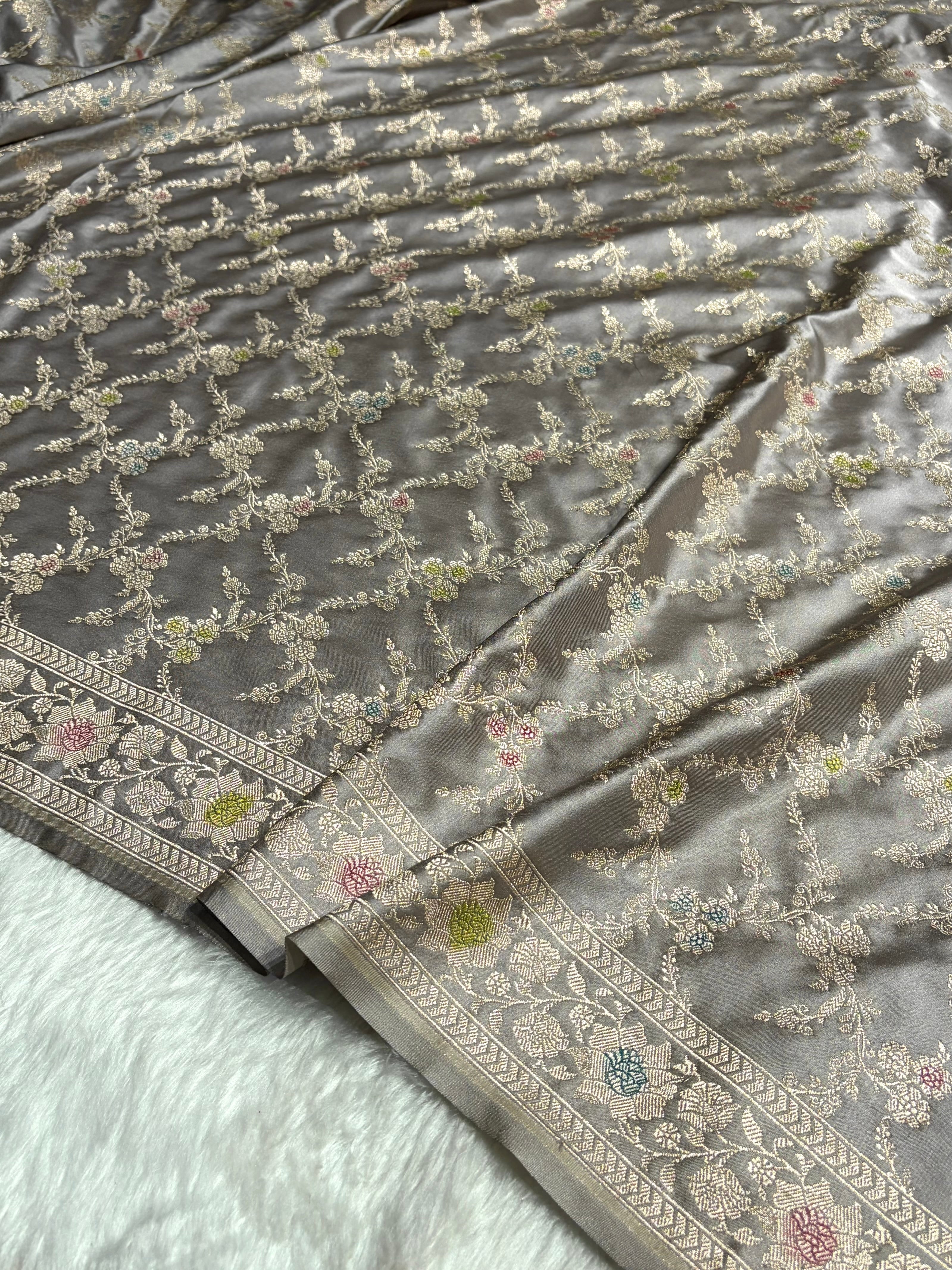 Gray Shade Minakari with Jaal Pattern Mashru Silk Saree MS56