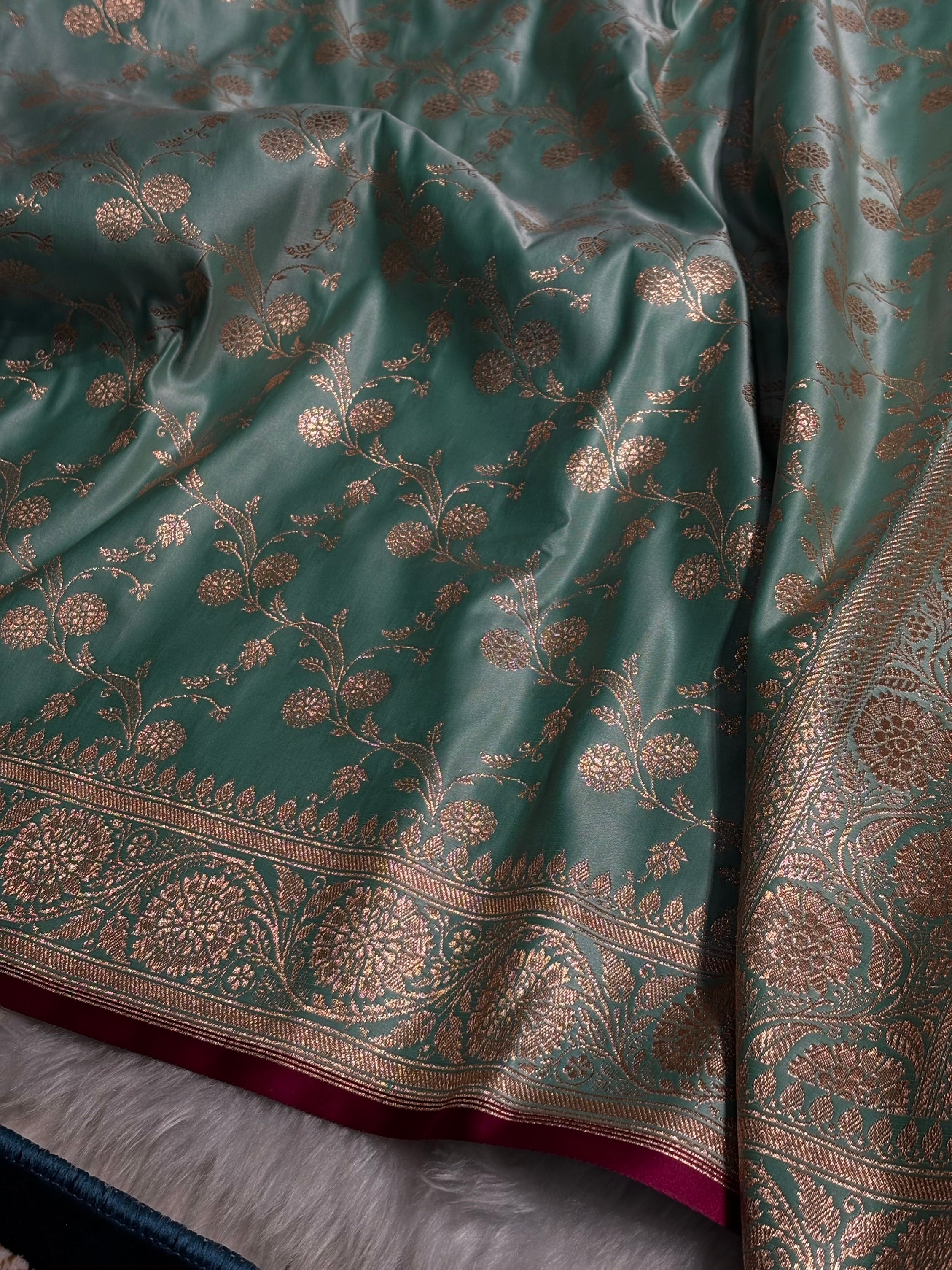 See Green Cross Satin Katan Silk Saree SK17
