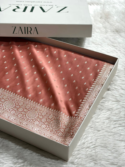 Peach Shades Banarasi With Floral Booti Pattern Mashru Silk Saree MSM-133