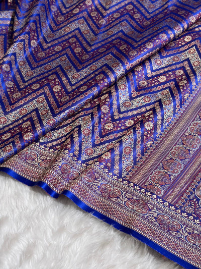 Royal Blue Jamawar Tanchoi With Minakari Jaal Katan Silk Saree SKTM-26