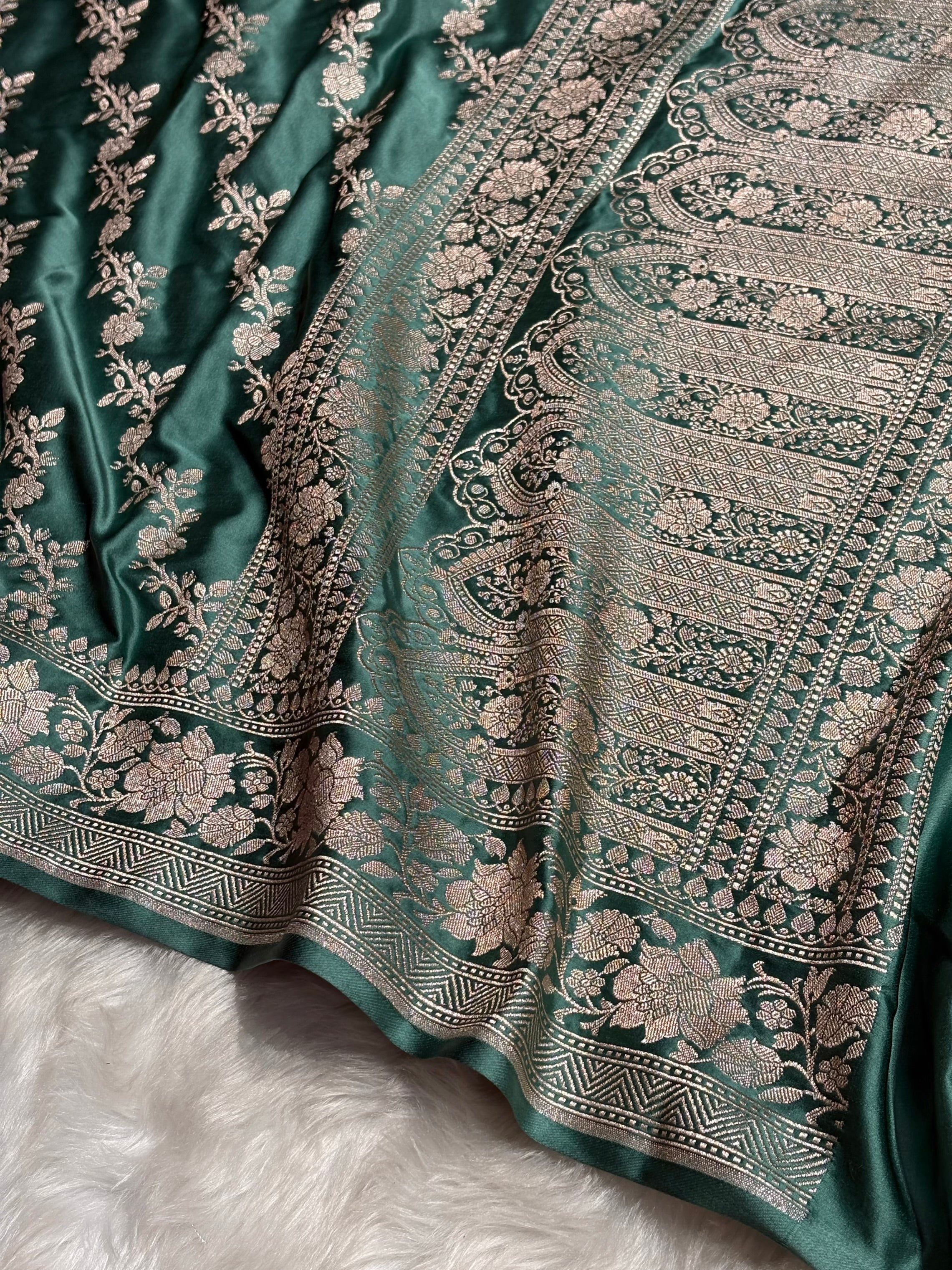Sea Green Mashru Silk Saree Cross Pattern MS18