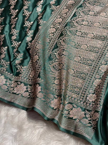 Sea Green Mashru Silk Saree Cross Pattern MS18