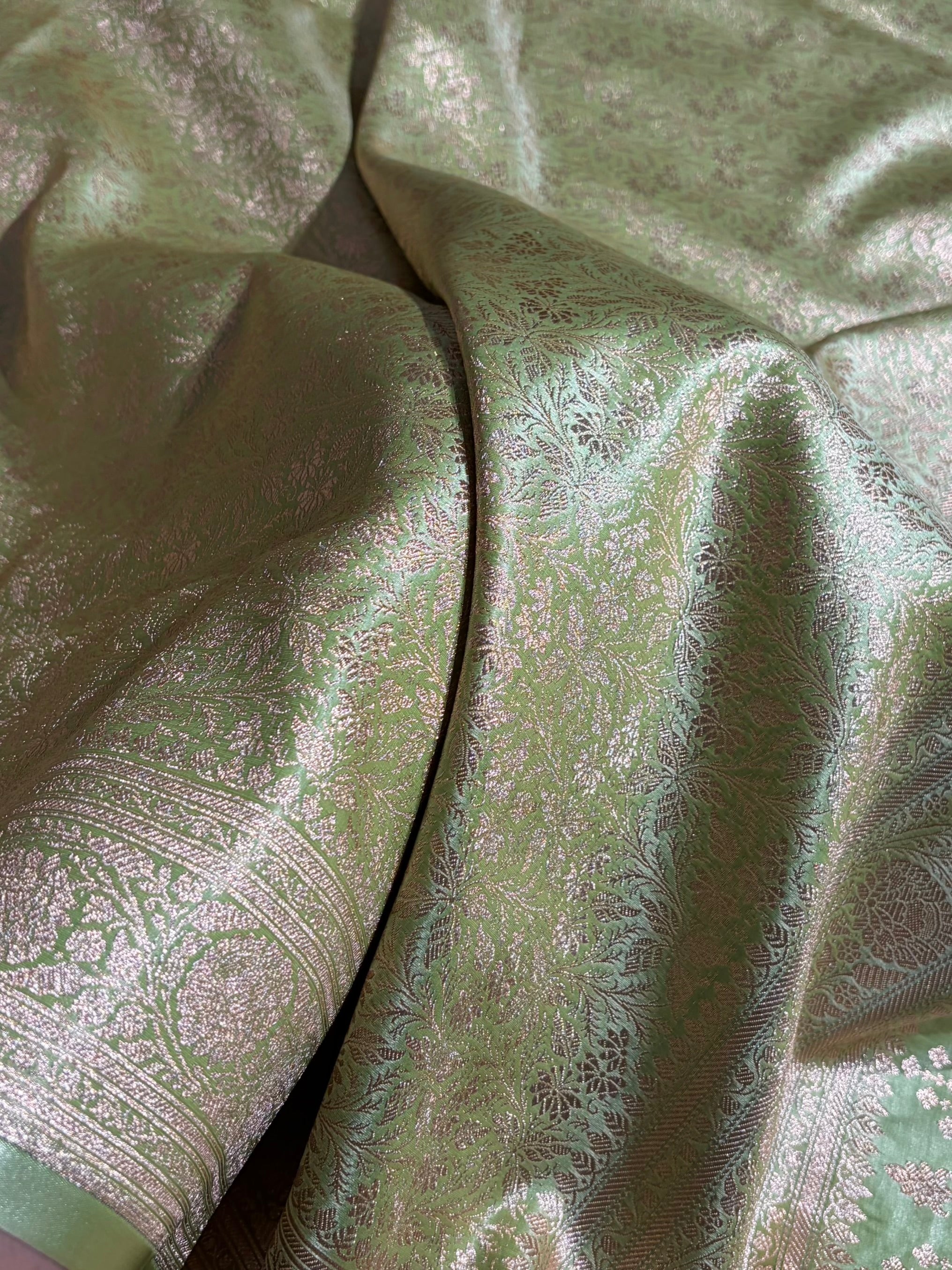 Light Pista Shades Brocket Satin Silk Saree Banarasi Saree Shades SS30
