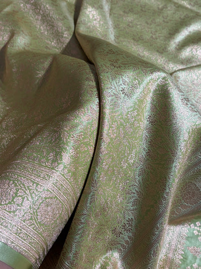 Light Pista Shades Brocket Satin Silk Saree Banarasi Saree Shades SS30