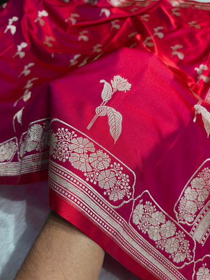 Magentic Red  Boota With Floral Border Mashru Silk Saree MSM-93