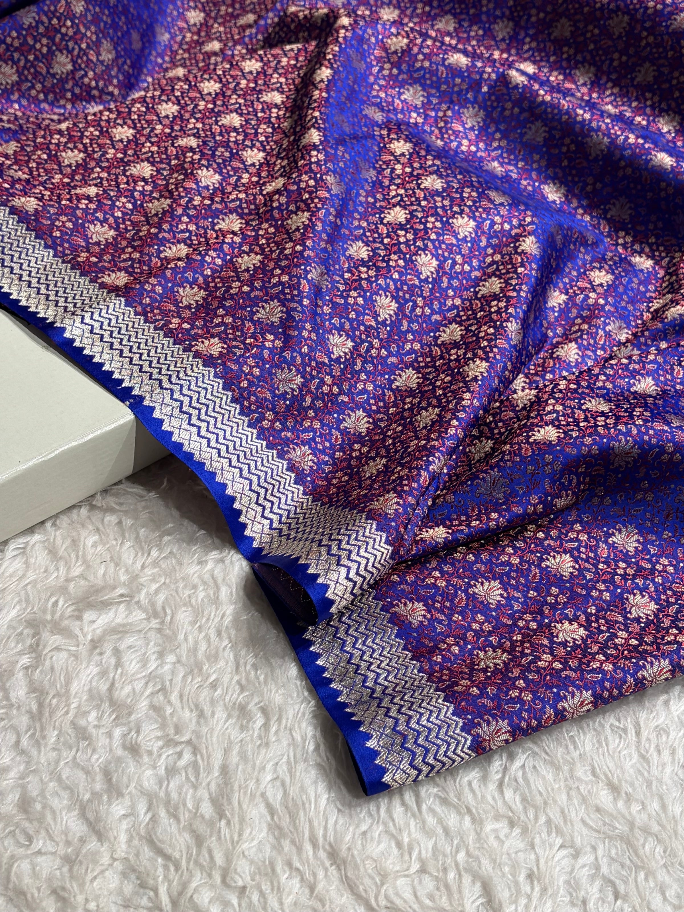 Premium Banarasi Satin Katan Saree Plain With Tanchoi Blouse in Royal Blue Shades SK129