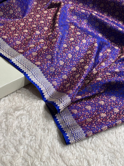 Premium Banarasi Satin Katan Saree Plain With Tanchoi Blouse in Royal Blue Shades SK129