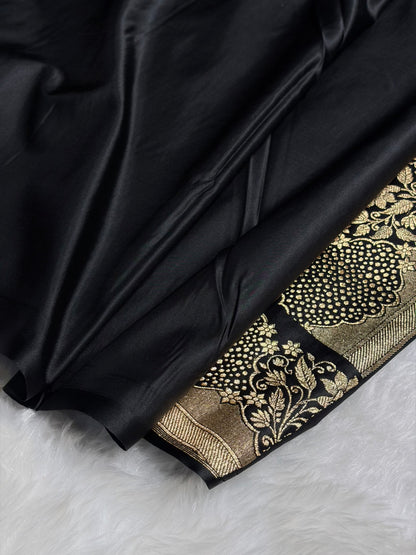 Black Unique Boota Pattern Satin Katan Silk Saree SK70