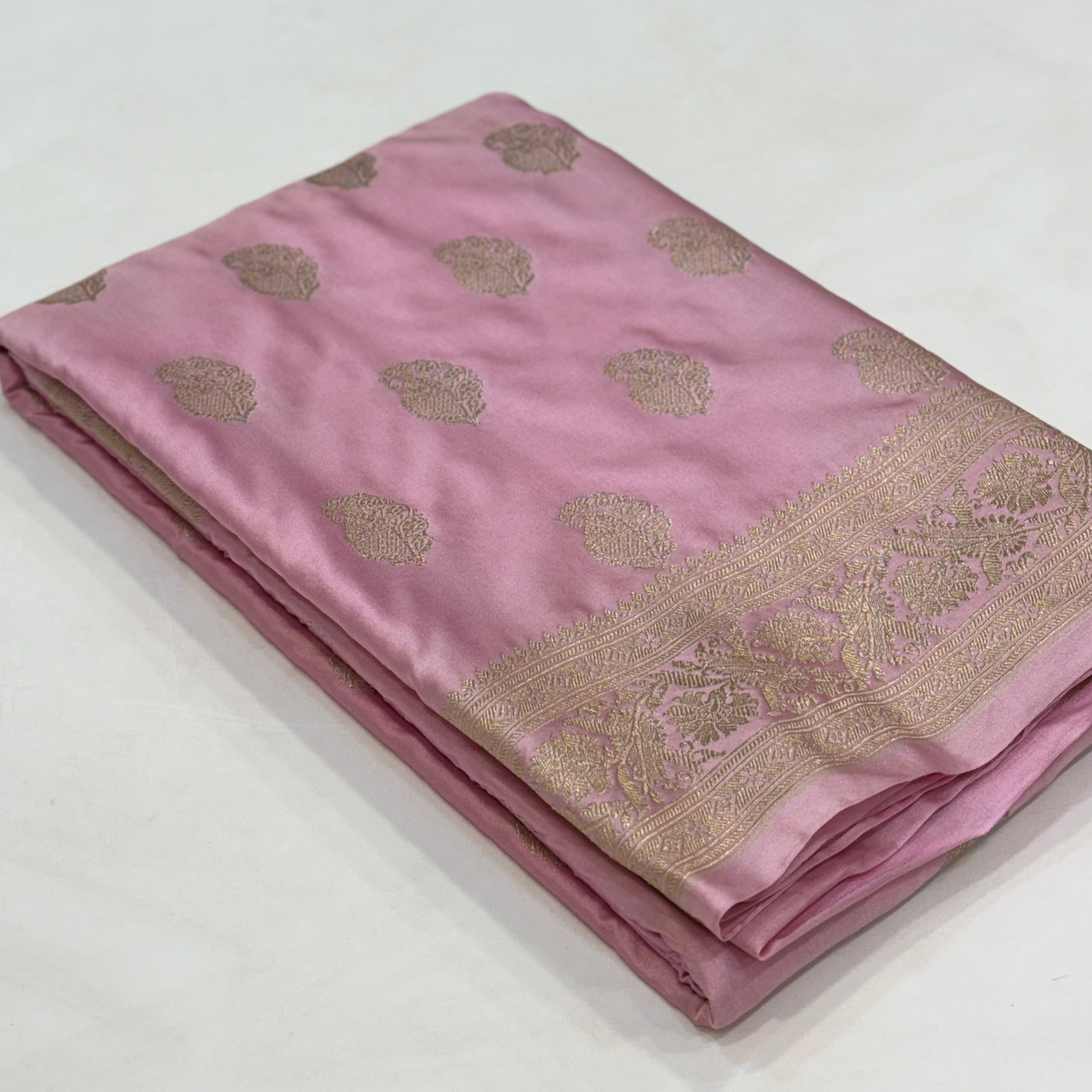 Baby pink Mashru Silk Paisley Boota