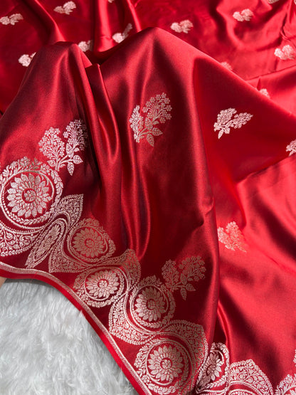 Cross Maroon Shades Banarasi Boota Pattern Floral Mashru Silk Saree MSM-110