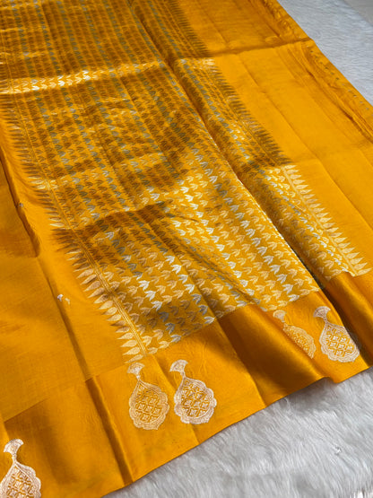 Mustard Gold Shades Handwoven Pure Raw Mango Silk RM-60