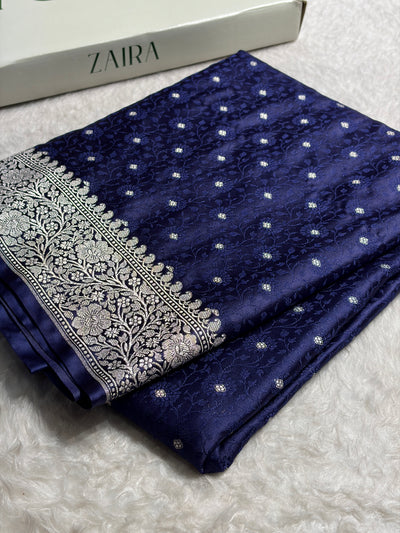 Navy Blue Shades Booti Tanchoi Mashru Silk Saree MCS49