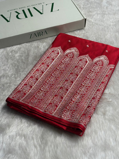 Skirt Border Bridal Red Mashru Silk Saree MS13