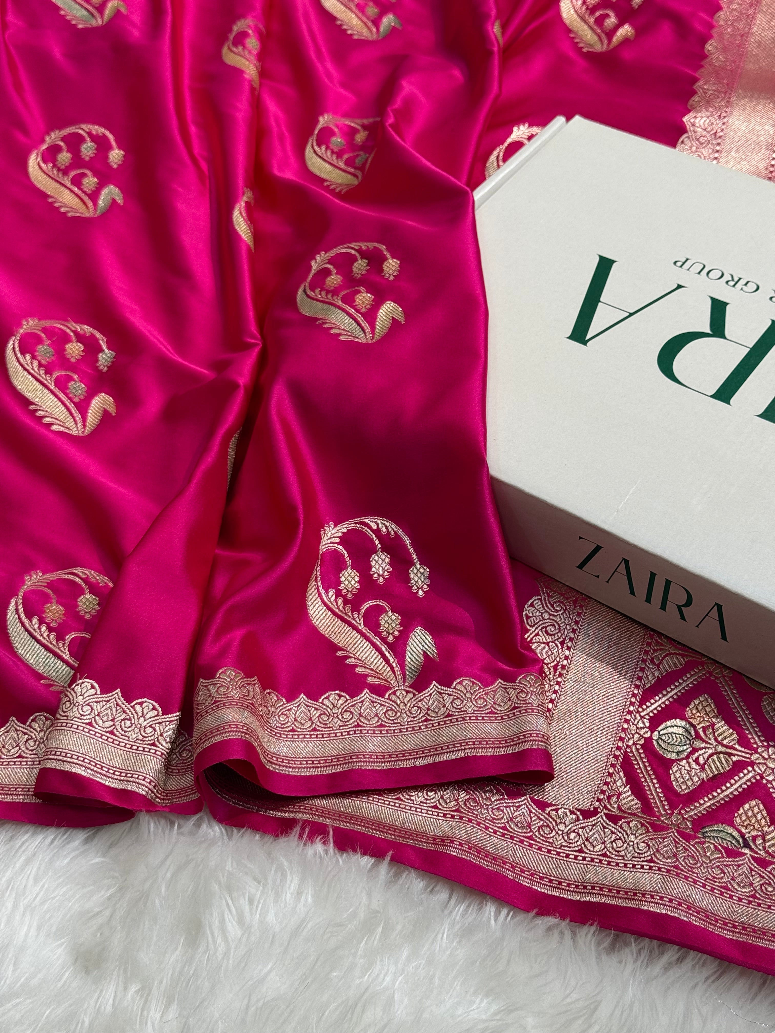 Rani Pink Unique Boota Motif Mashru Silk Saree