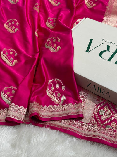 Rani Pink Unique Boota Motif Mashru Silk Saree MCS12