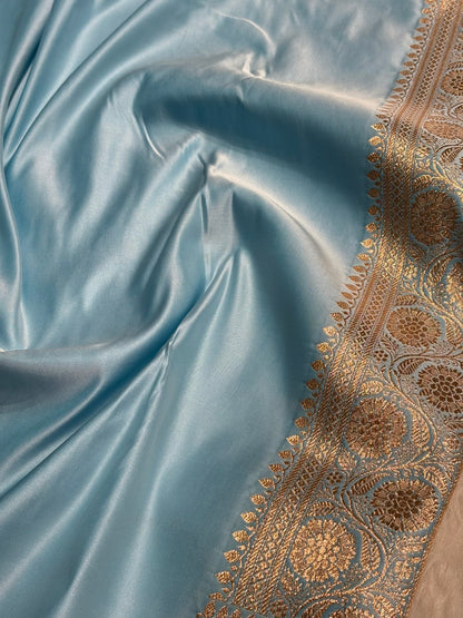 Sky Blue  Cross Satin Katan Silk Saree SK17