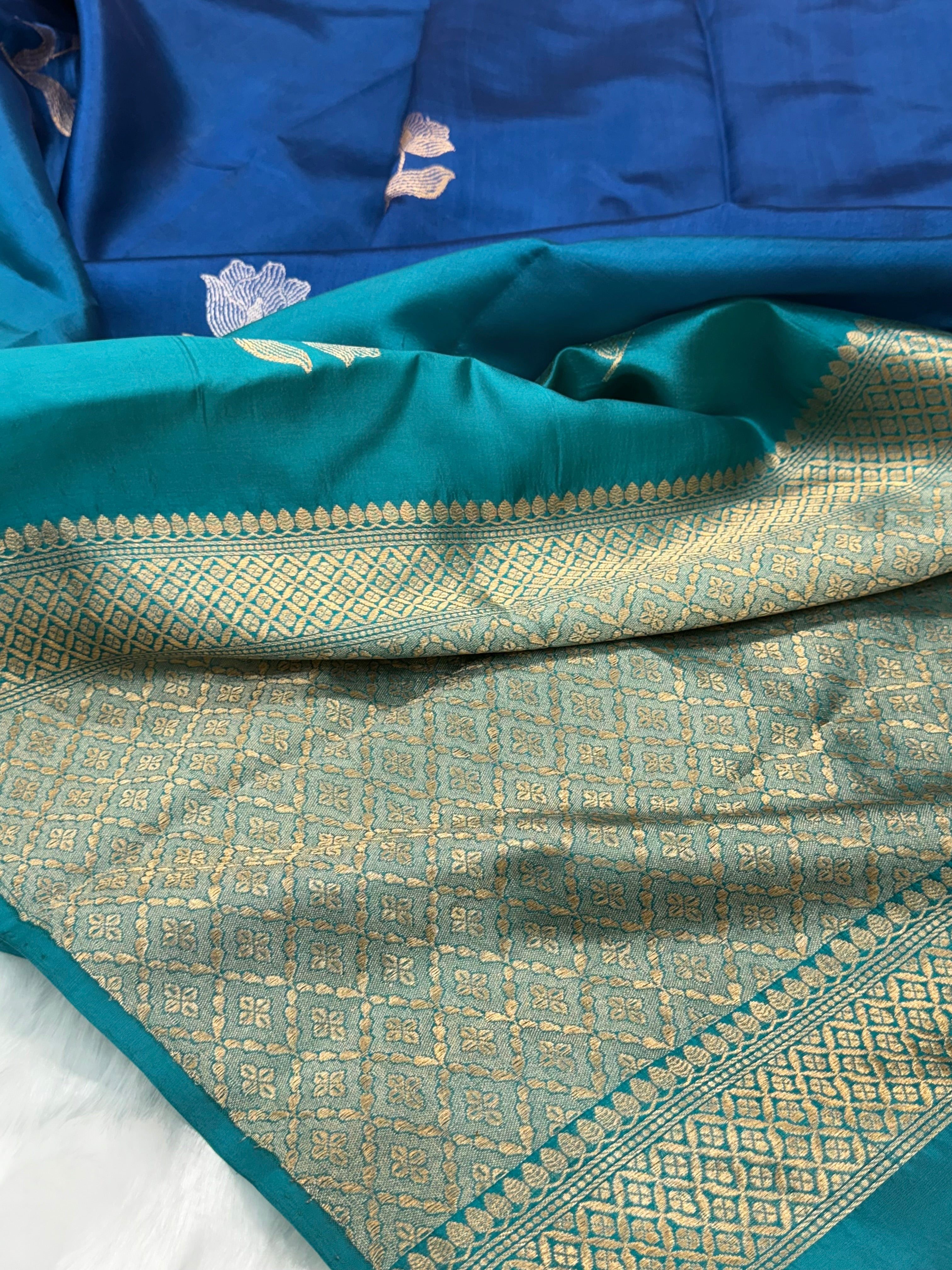 Royal Blue Ombré - Peacock Shades Meena Boota Handwoven Raw Mango Silk RM-35