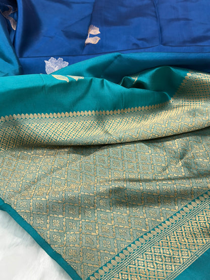 Royal Blue Ombré - Peacock Shades Meena Boota Handwoven Raw Mango Silk RM-35